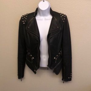 Black fake leather biker jacket with silver studs